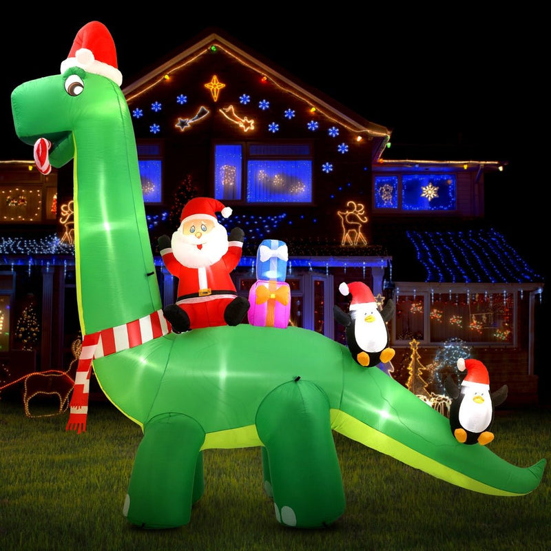 Jingle Jollys Christmas Inflatable Santa Dinosaur 3.8M Illuminated Decorations Payday Deals