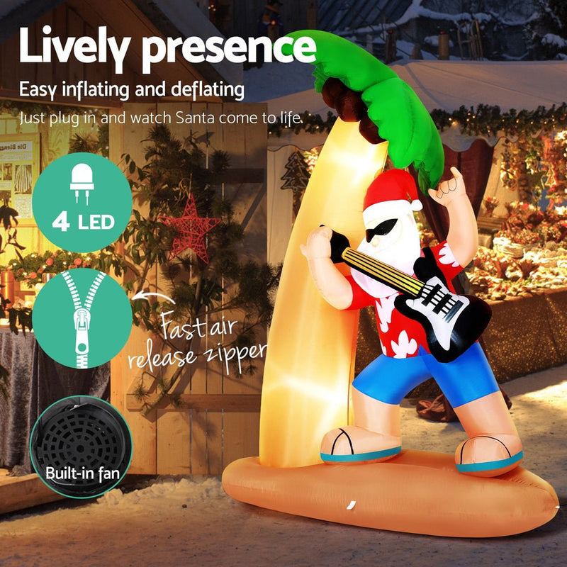 Jingle Jollys Christmas Inflatable Santa Guitar 2.1M Led Illuminated Decorations Payday Deals