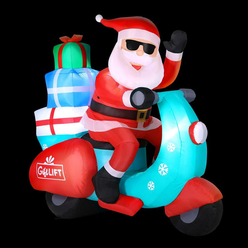 Jingle Jollys Christmas Inflatable Santa Motorbike LED Illuminated Decorations Payday Deals