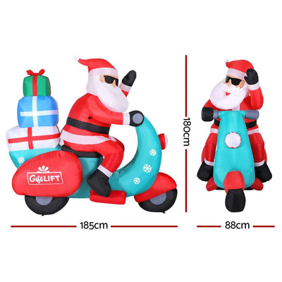 Jingle Jollys Christmas Inflatable Santa Motorbike LED Illuminated Decorations Payday Deals