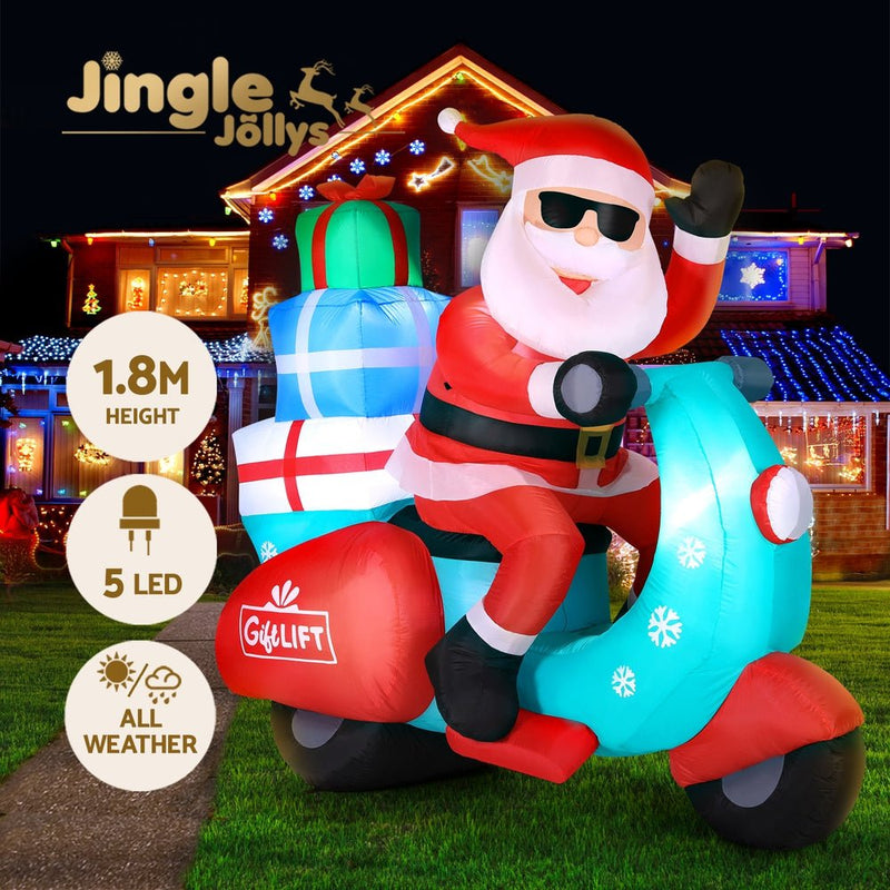 Jingle Jollys Christmas Inflatable Santa Motorbike LED Illuminated Decorations Payday Deals