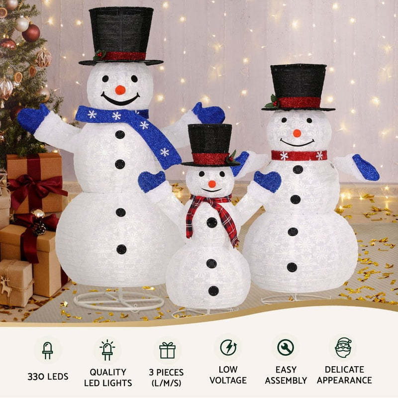 Jingle Jollys Christmas Lights 330 LED Fairy Light 3pcs Snowman Decorations Set Payday Deals