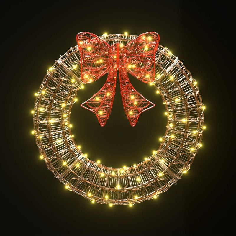 Jingle Jollys Christmas Lights 60cm Motif 160 LED Solar Wreath Xmas Decorations Payday Deals