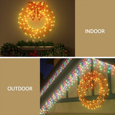 Jingle Jollys Christmas Lights 60cm Motif 160 LED Solar Wreath Xmas Decorations Payday Deals