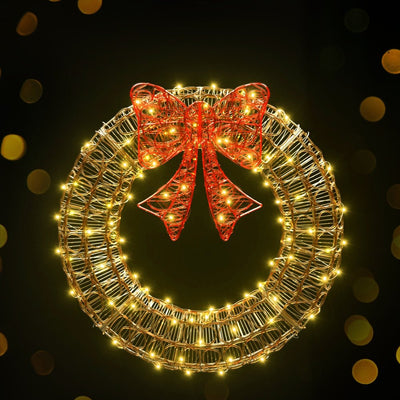 Jingle Jollys Christmas Lights 60cm Motif 160 LED Solar Wreath Xmas Decorations Payday Deals