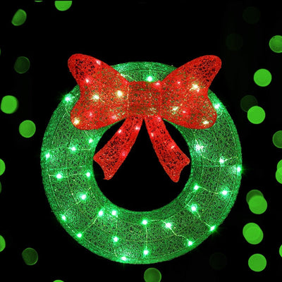 Jingle Jollys Christmas Lights 60cm Motif 50 LED Solar Wreath Xmas Decorations Payday Deals