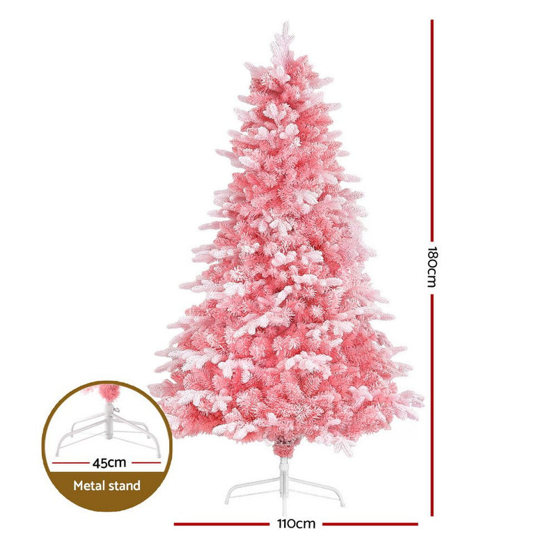 Jingle Jollys Christmas Tree 1.8m Pink Xmas Tree Snowy Party Decor 810 Tips Payday Deals