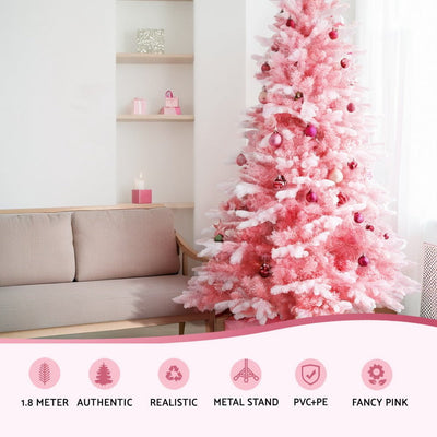 Jingle Jollys Christmas Tree 1.8m Pink Xmas Tree Snowy Party Decor 810 Tips Payday Deals