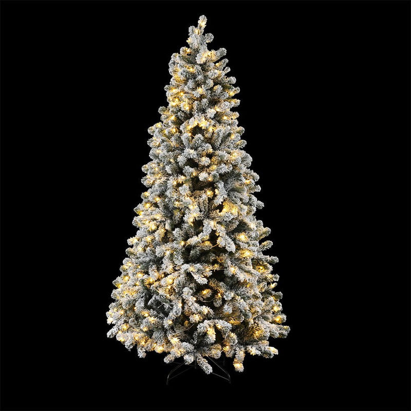 Jingle Jollys Christmas Tree 1.8m Snow Flocked LED Xmas Decoration 8 Light Modes Payday Deals