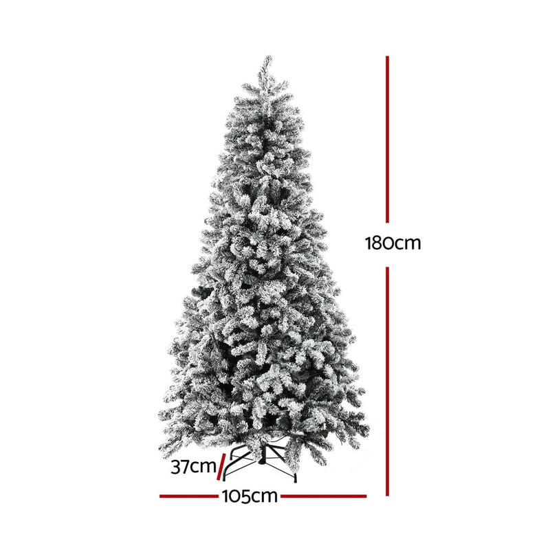 Jingle Jollys Christmas Tree 1.8m Snow Flocked LED Xmas Decoration 8 Light Modes Payday Deals