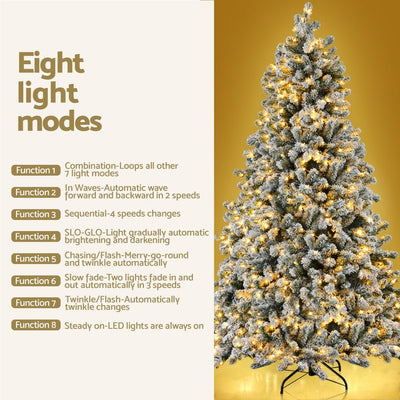 Jingle Jollys Christmas Tree 1.8m Snow Flocked LED Xmas Decoration 8 Light Modes Payday Deals