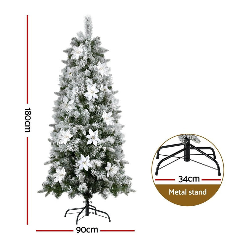 Jingle Jollys Christmas Tree 1.8m Xmas Tree Snow Flocked Flowers Decor 564 Tips Payday Deals