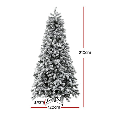 Jingle Jollys Christmas Tree 2.1m Snow Flocked LED Xmas Decoration 8 Light Modes Payday Deals