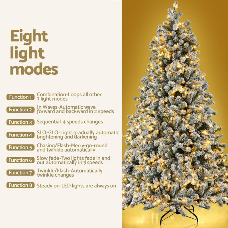 Jingle Jollys Christmas Tree 2.1m Snow Flocked LED Xmas Decoration 8 Light Modes Payday Deals