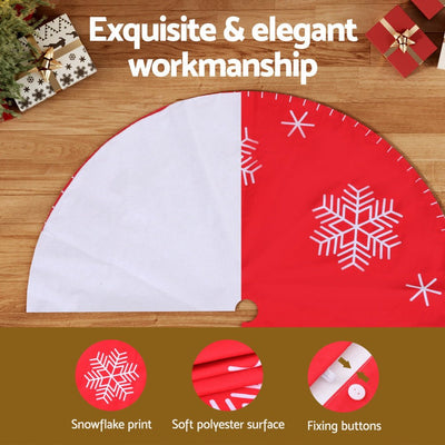 Jingle Jollys Christmas Tree Skirt 120cm Snowflake Ornaments Party Decorations Payday Deals