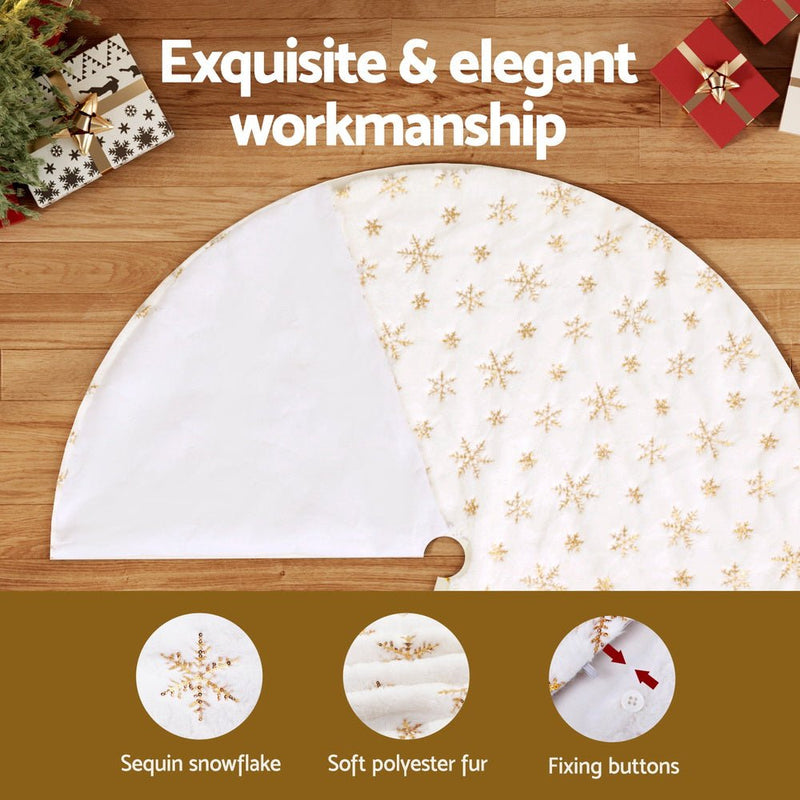 Jingle Jollys Christmas Tree Skirt 120cm Snowflake Ornaments Xmas Decorations Payday Deals