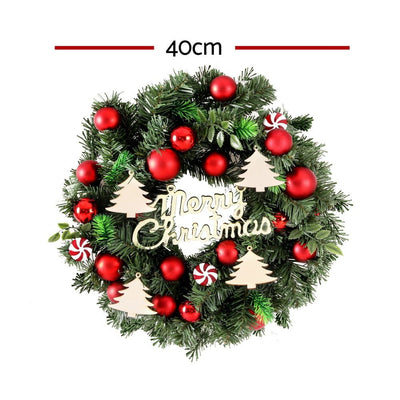 Jingle Jollys Christmas Wreath 40CM Xmas Garland Baubles Ornaments Party Decor Payday Deals