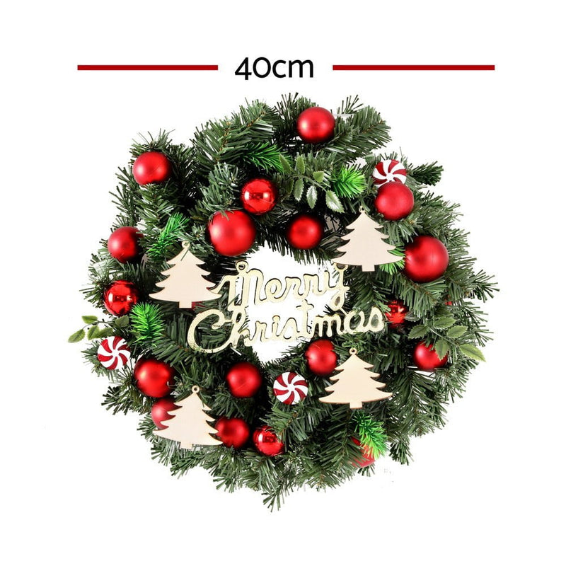 Jingle Jollys Christmas Wreath 40CM Xmas Garland Baubles Ornaments Party Decor Payday Deals