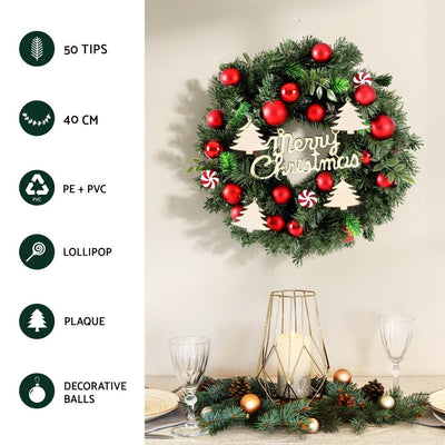 Jingle Jollys Christmas Wreath 40CM Xmas Garland Baubles Ornaments Party Decor Payday Deals