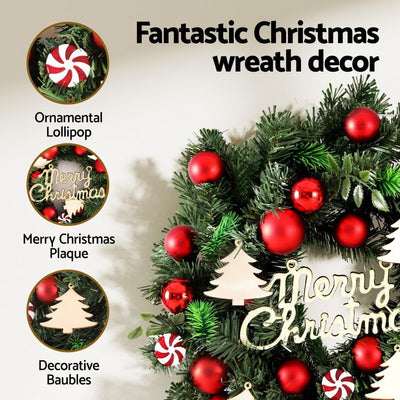 Jingle Jollys Christmas Wreath 40CM Xmas Garland Baubles Ornaments Party Decor Payday Deals