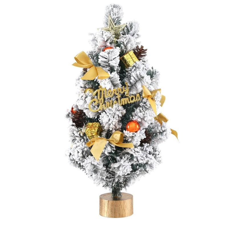 Jingle Jollys Tabletop Christmas Tree 60CM Snowy Xmas Tree Tree Topper Ornaments Payday Deals