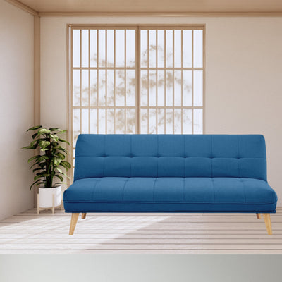 Jovie 3 Seater Sofa Queen Bed Fabric Uplholstered Lounge Couch - Blue Payday Deals