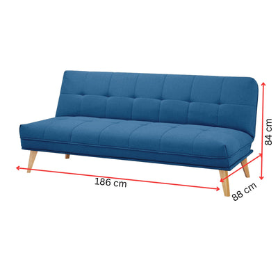 Jovie 3 Seater Sofa Queen Bed Fabric Uplholstered Lounge Couch - Blue Payday Deals