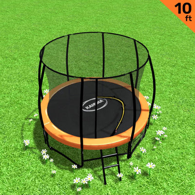 Kahuna 10ft Trampoline Free Ladder Spring Mat Net Safety Pad Cover Round - Orange Payday Deals