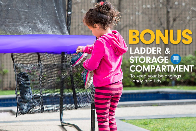 Kahuna 8ft Outdoor Trampoline Kids Children With Safety Enclosure Mat Pad Net Ladder Basketball Hoop Set - Purple Payday Deals