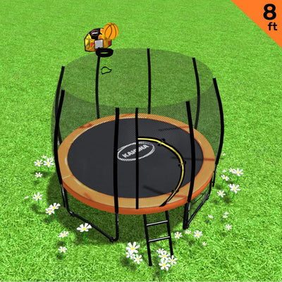 Kahuna 8ft Twister Springless Trampoline Round Free Safety Net Pad Mat with Basket Ball Set Orange Payday Deals