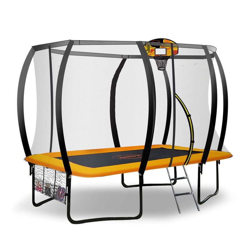 Kahuna 8ft X 11ft Outdoor Rectangular Orange Trampoline With Safety Enclosure And Basketball Hoop Set. Payday Deals