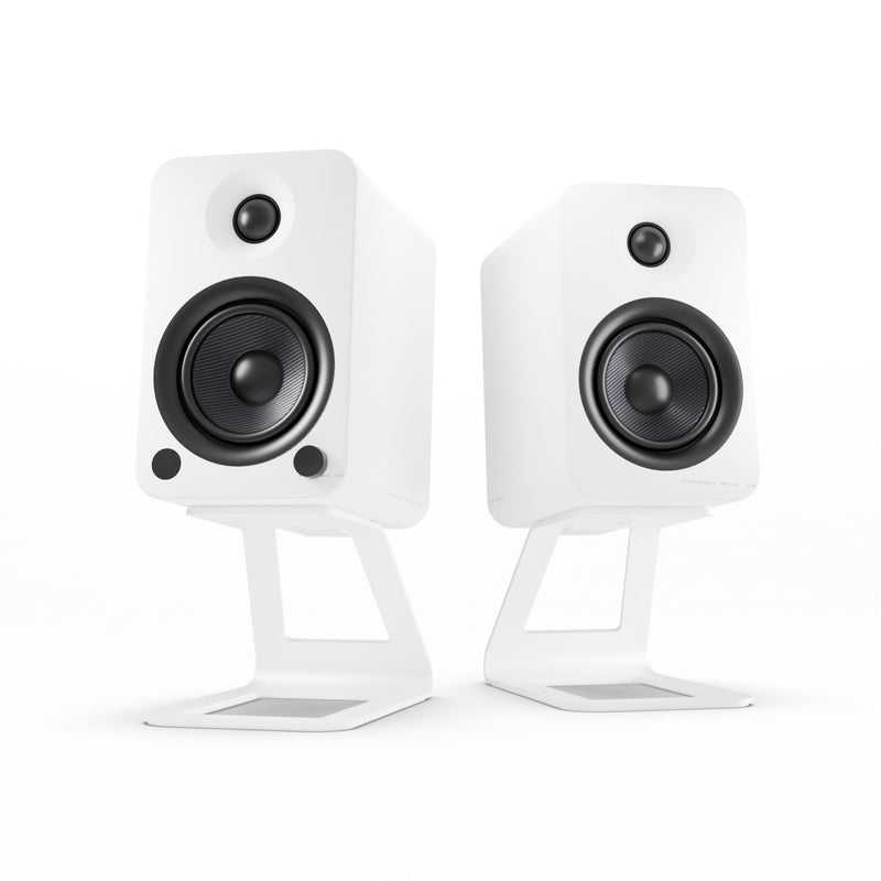 Kanto YU4 140W Powered Bookshelf Speakers with Bluetooth and Phono Preamp - Pair, Matte White with SE4W White Stand Bundle Payday Deals