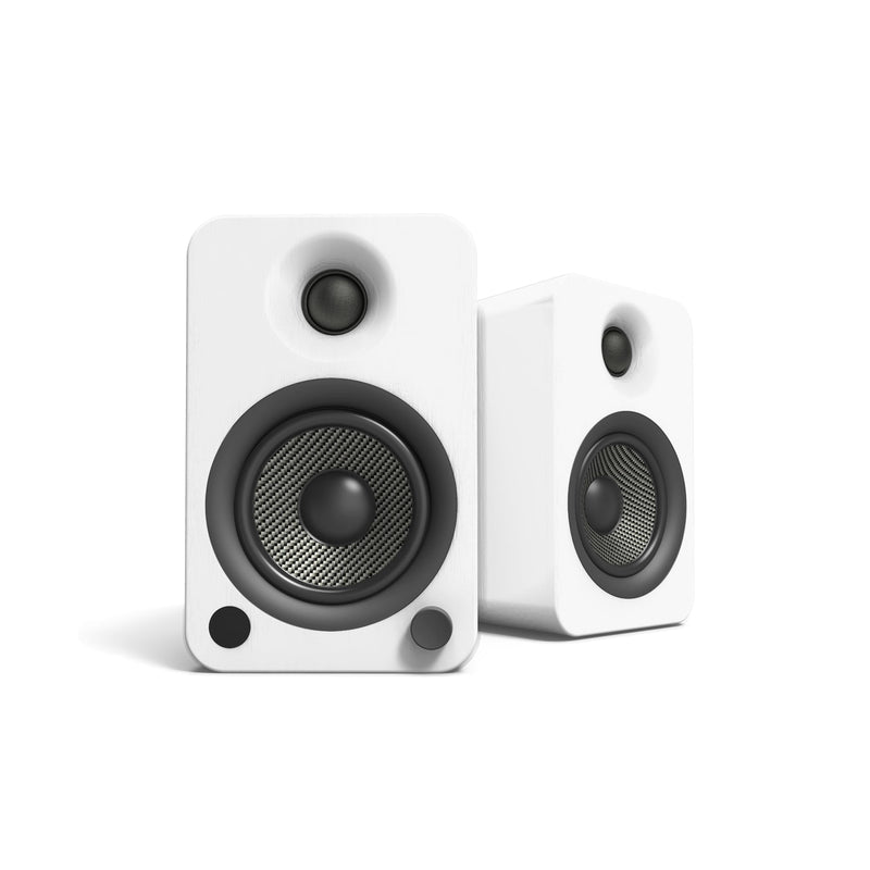 Kanto YU4 140W Powered Bookshelf Speakers with Bluetooth and Phono Preamp - Pair, Matte White with SE4W White Stand Bundle Payday Deals