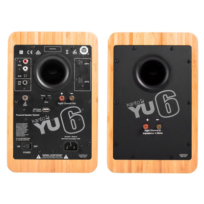 Kanto YU6 200W Powered Bookshelf Speakers with Bluetooth® and Phono Preamp - Pair, Bamboo with SX26 Black Stand Bundle Payday Deals