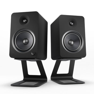 Kanto YU6 200W Powered Bookshelf Speakers with Bluetooth® and Phono Preamp - Pair, Matte Black with SE6 Black Stand Bundle
