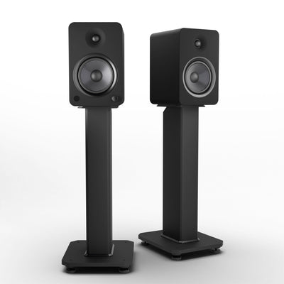 Kanto YU6 200W Powered Bookshelf Speakers with Bluetooth® and Phono Preamp - Pair, Matte Black with SX22 Black Stand Bundle