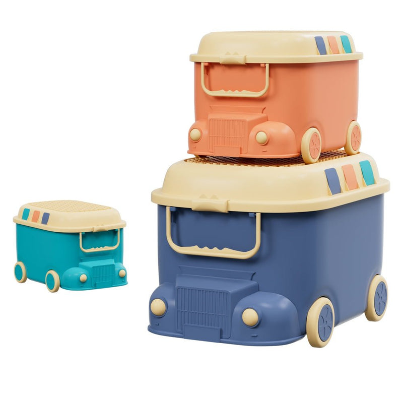 Keezi 3PCS Toy Storage Box Cute Car Toy Container Kids Toys Organiser Snack Boxes Payday Deals