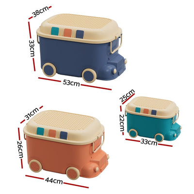 Keezi 3PCS Toy Storage Box Cute Car Toy Container Kids Toys Organiser Snack Boxes Payday Deals