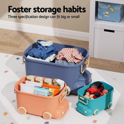 Keezi 3PCS Toy Storage Box Cute Car Toy Container Kids Toys Organiser Snack Boxes Payday Deals