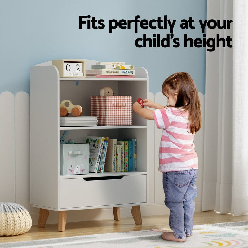 Keezi Kids Bookshelf 3 Tiers Storage Children Bookcase Toys Organiser Drawer Payday Deals