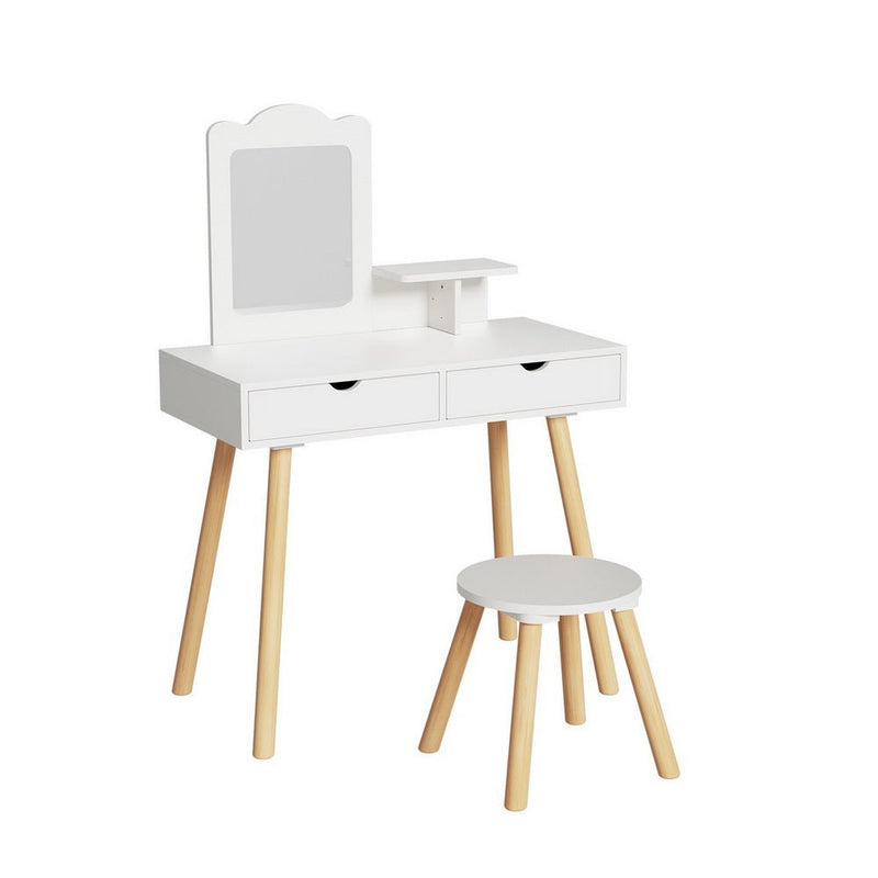 Keezi Kids Dressing Table Vanity Makeup Chair Set with Mirror Drawers Wooden Legs Payday Deals