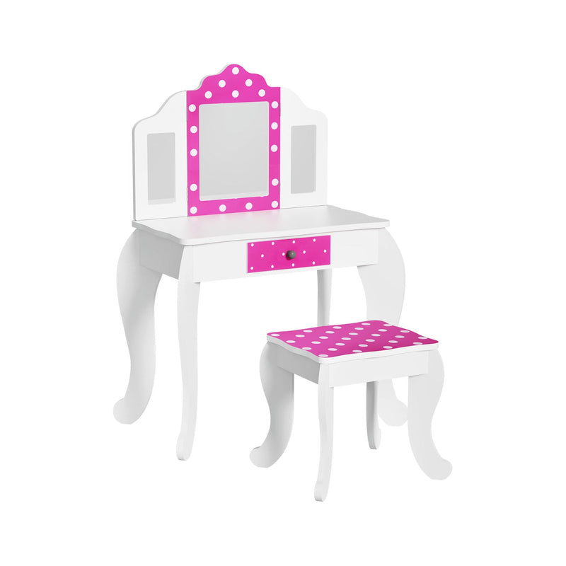 Keezi Kids Dressing Table Vanity Makeup Chair Set Wooden 3 Mirror Drawer Pink Payday Deals