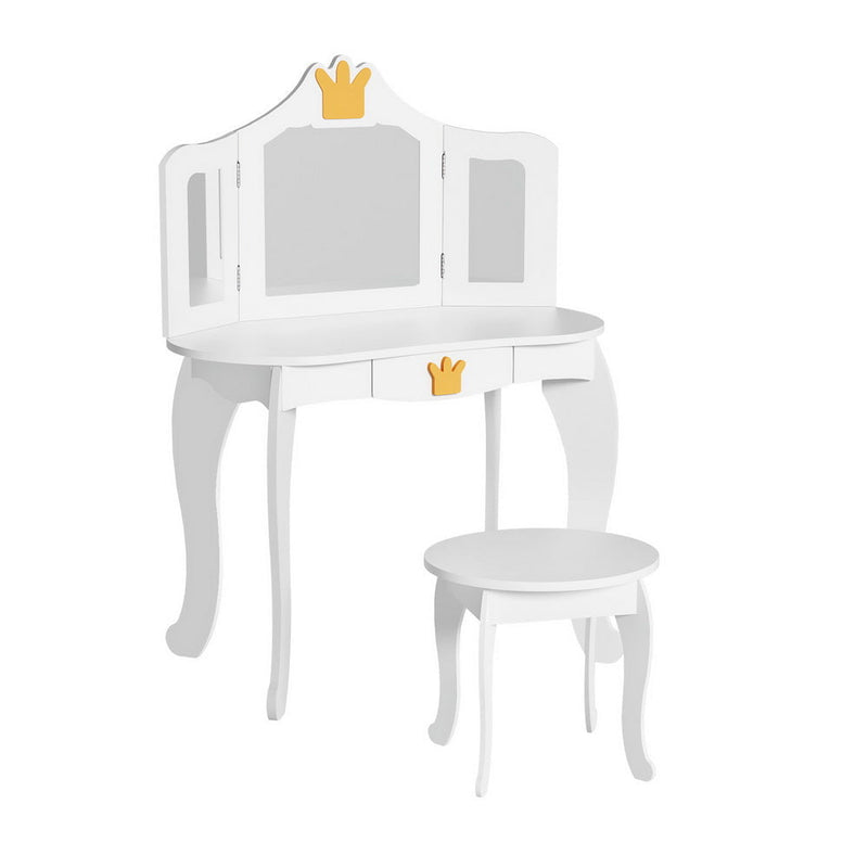 Keezi Kids Dressing Table Vanity Makeup Chair Set Wooden 3 Mirror Drawer White Payday Deals