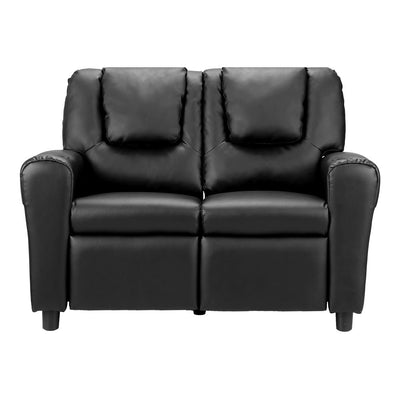Keezi Kids Recliner Chair Double PU Leather Sofa Lounge Couch Armchair Black Payday Deals