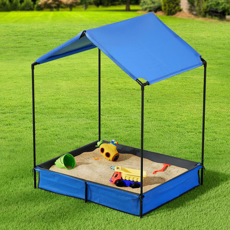 Keezi Kids Sandpit Metal Sandbox Sand Pit with Canopy Cover Outdoor Toys 120cm Payday Deals