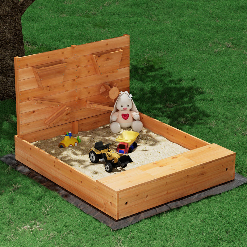 Keezi Kids Sandpit Wooden Sandbox Sand Pit with Cover Funnel Outdoor Toys 120cm Payday Deals