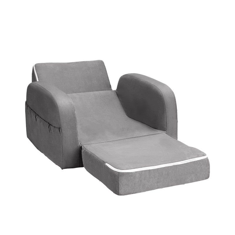 Keezi Kids Sofa 2 Seater Children Flip Open Couch Lounger Armchair Soft Grey Payday Deals