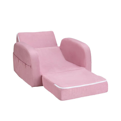 Keezi Kids Sofa 2 Seater Children Flip Open Couch Lounger Armchair Soft Pink Payday Deals