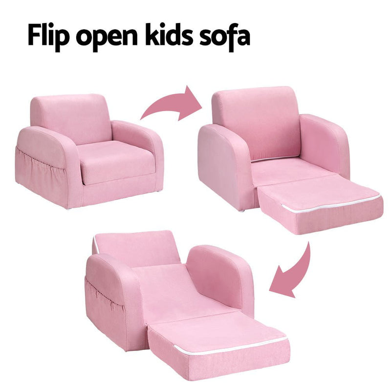 Keezi Kids Sofa 2 Seater Children Flip Open Couch Lounger Armchair Soft Pink Payday Deals