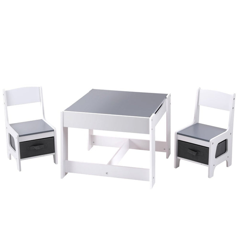 Keezi Kids Table and Chairs Set Play Activity Toys Storage Chalkboard Desk Grey Payday Deals